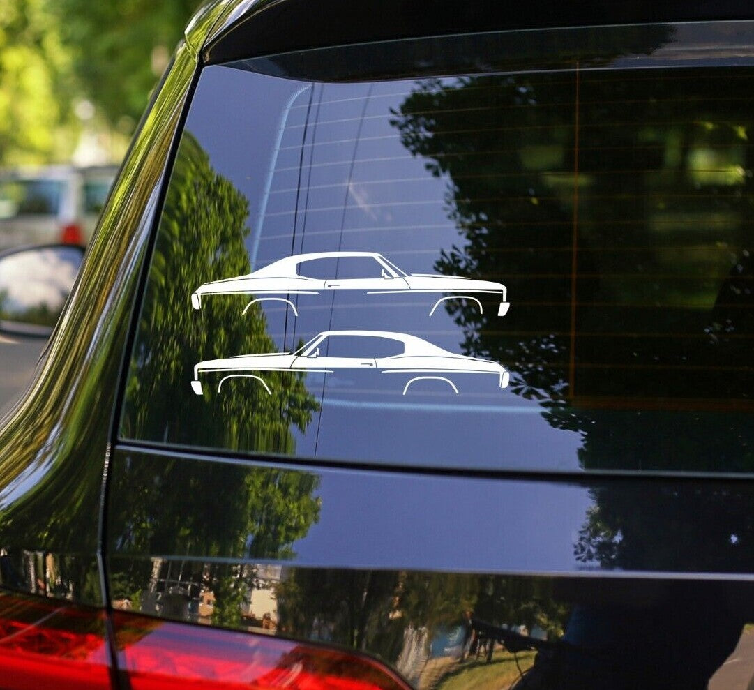 2X Car Silhouette Decal Stickers for 1970-72 Chevrolet Chevelle Malibu Coupe SS