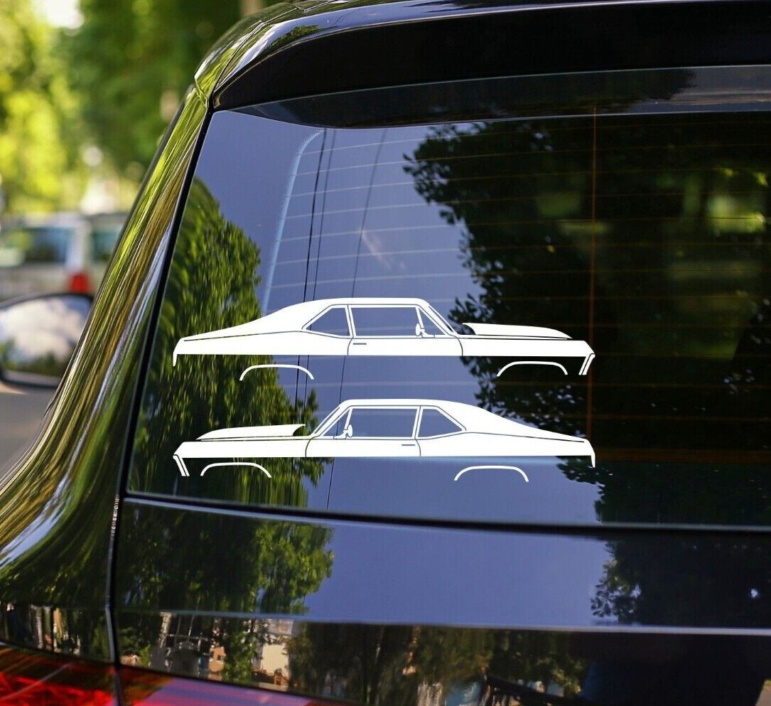 2X Drag Car Silhouette Stickers for Chevrolet Nova 3rd gen 1968-72 W/Cowl Hood