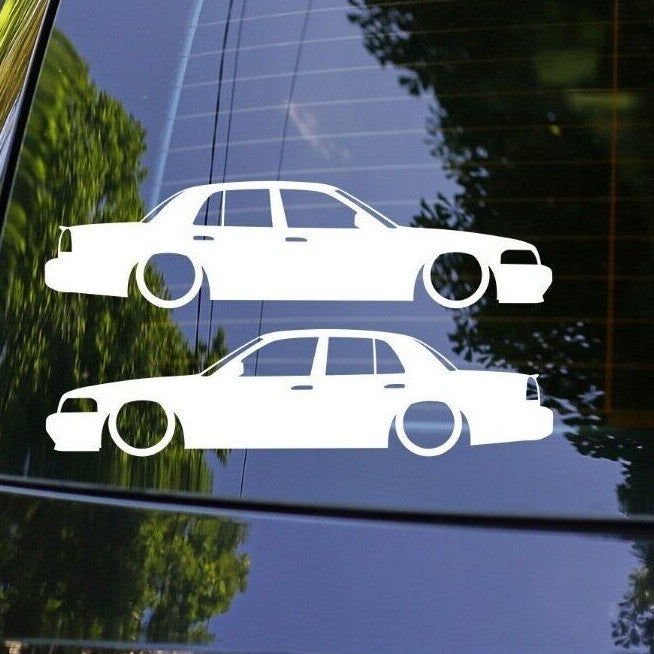 2x Lowered Car Outline Stickers for Ford Crown Victoria LX Sport 1998-2007