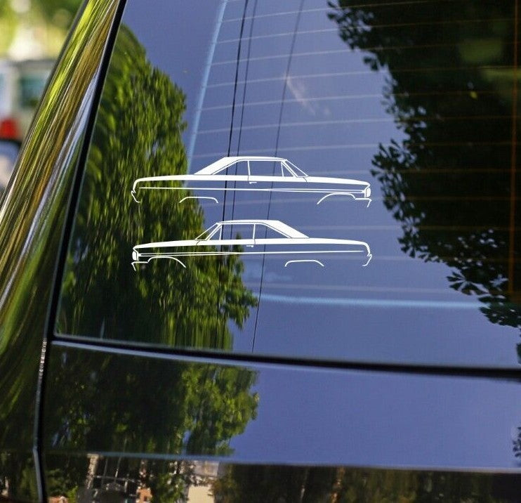 2x Classic Car Silhouette Decal Stickers for 1964 Ford Galaxie 2-door Hardtop