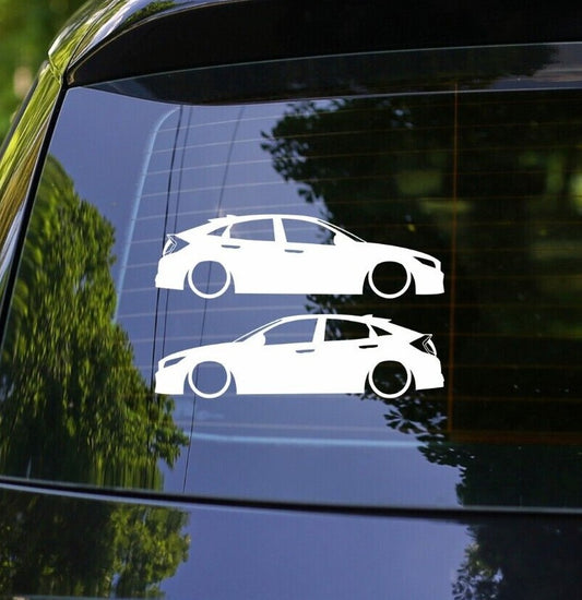 2x Lowered Car Silhouette Decal Stickers for Honda Civic Hatch 10th gen FK 2017